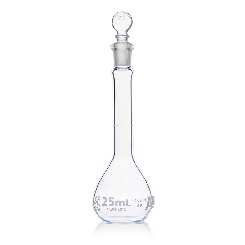 Globe Scientific Flask, Volumetric , Globe Glass, 25mL, Class A, To Contain (TC), ASTM E288, 6/Box Image